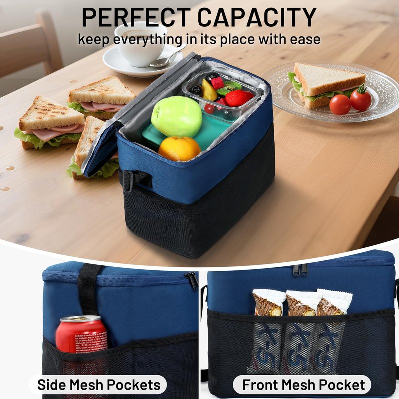 MIER Lunch Bag for Men Women Insulated Portable Lunch Box 12CAN Leakproof Cooler Bag with Shoulder Strap for Office Picnic School, Medium Navy