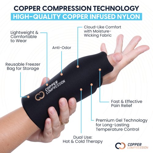 CopperFreeze™ Wrist Sleeve by Copper Compression. Hot & Cold Therapy Support for Pain, Swelling, and Injury Recovery. 360° Copper Infused Relief for Hands, Wrists, and Forearms
