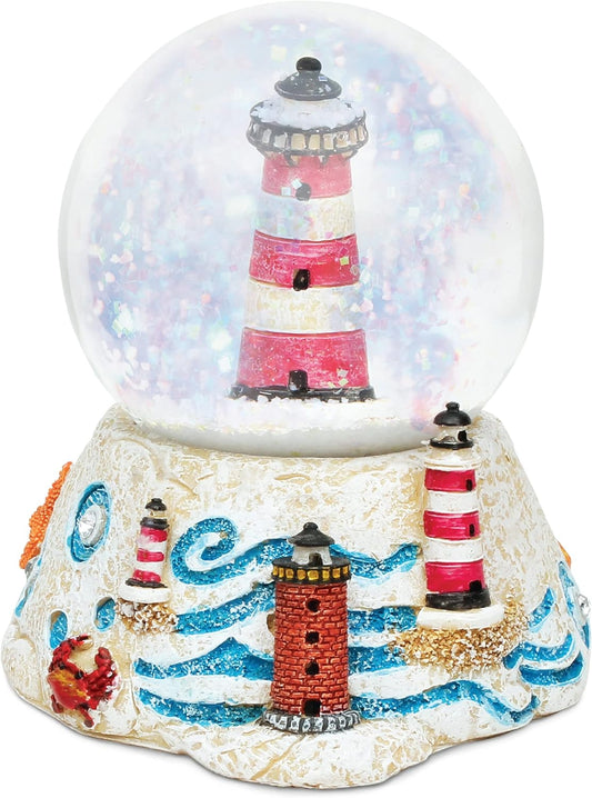 Lighthouse Stone Snow Globe - Sparkling Glitter Water Globe Figurine for Home Decor, Perfect Gift for Birthdays & Holidays