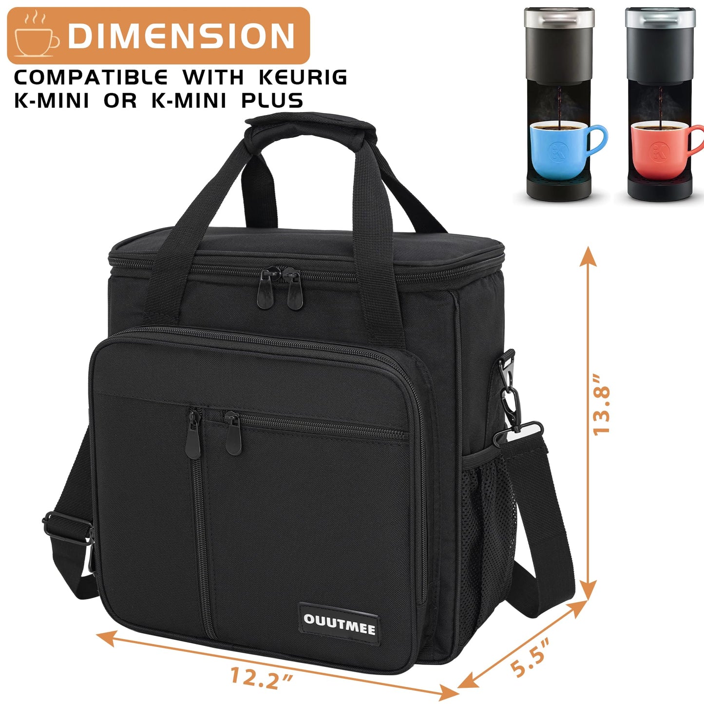 OUUTMEE Coffee Maker Carrying Bag Compatible with Keurig K-Mini or K-Mini Plus, Single Serve Coffee Brewer Portable Storage Bag with Extra Pockets, Storage Tote Case With Shoulder Strap