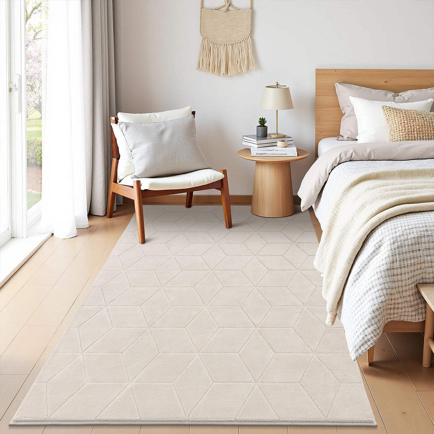 SHACOS Soft 4x6 Area Rugs for Living Room, Non Slip Washable Rug, Stain Resistant Floor Carpet Modern Geometric Rug for Bedroom Dining Room Nursery Home Decor, Beige