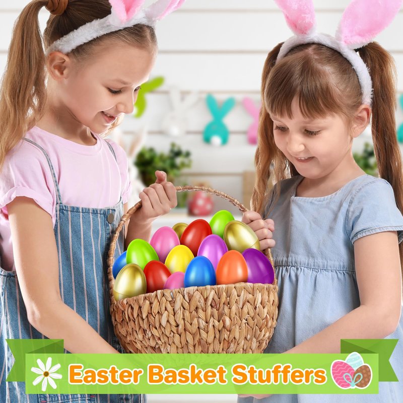 SpringFlower 61 PCS 2.3" Plastic Easter Eggs With Golden Easter Eggs, Empty Easter Eggs Fillable, Colorful Bright Plastic Eggs Bulks for Easter Hunt, Easter Basket Stuffers, Easter Party Favor