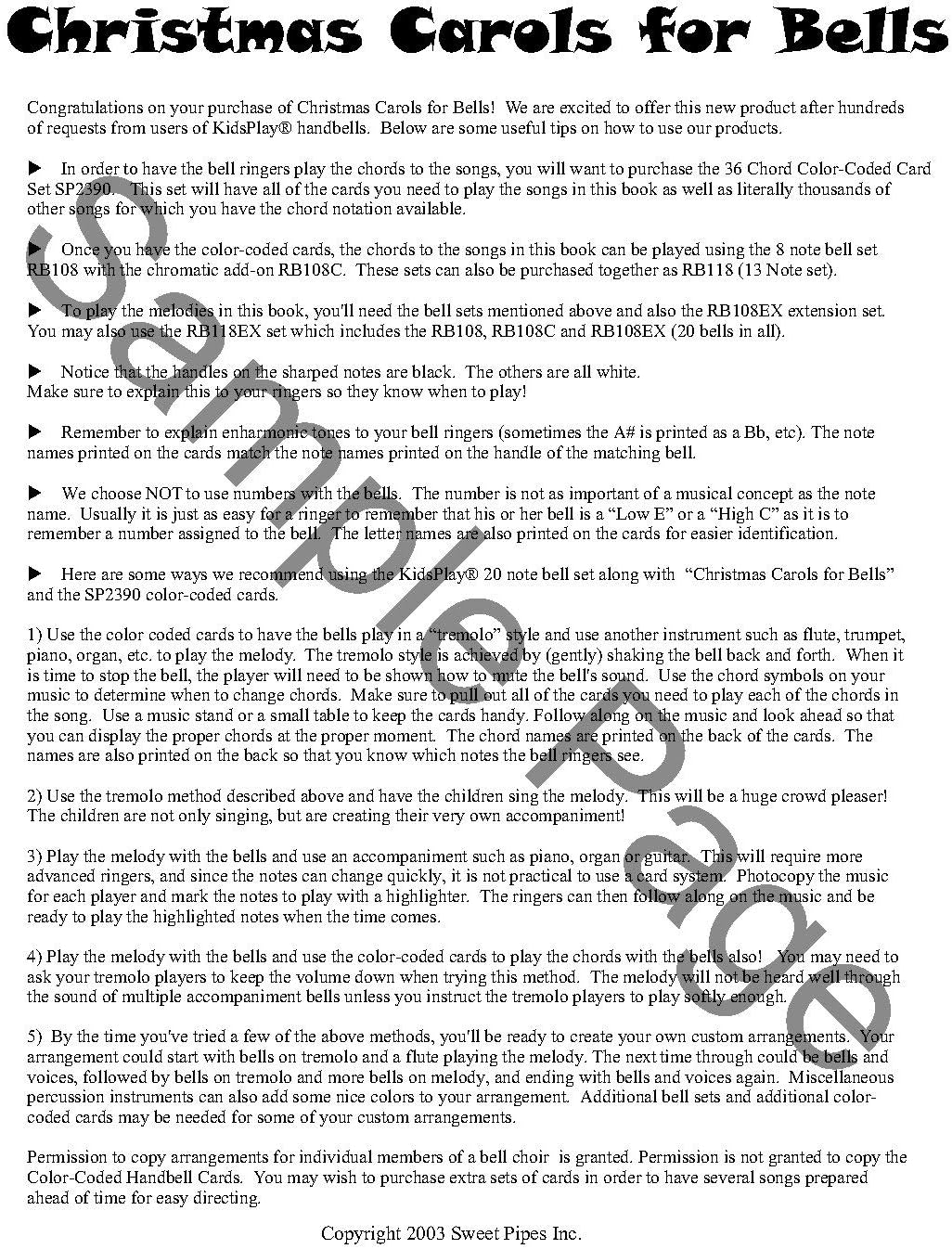 Christmas Carols for Bells Song Book - 17 Festive Arrangements for All Ages