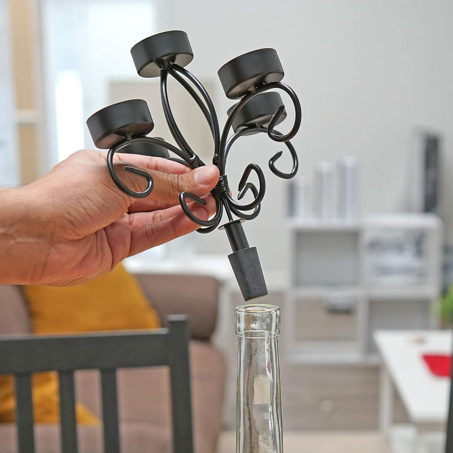 Wine Bottle Topper Candelabra - 5 Tea Light Holder with Candles for Southern Home Decor