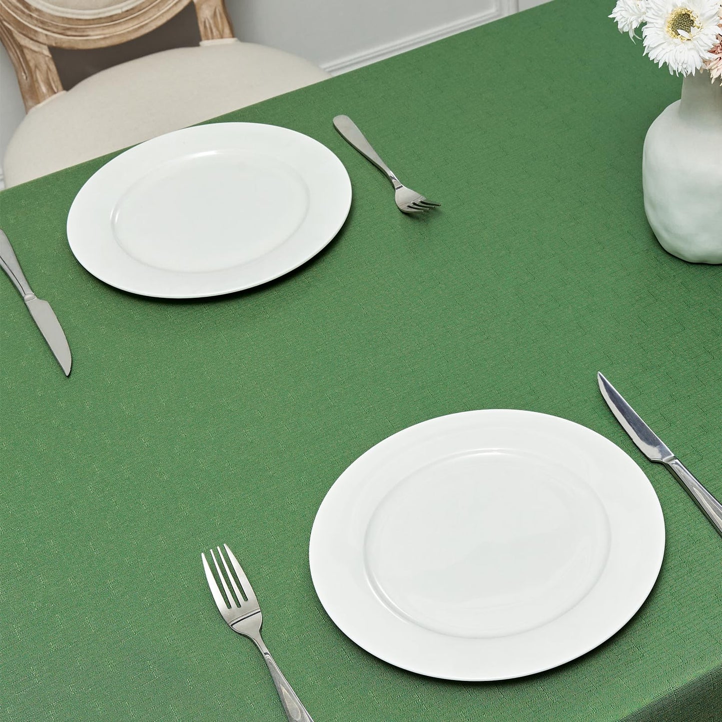 Veblandy Rectangle Tablecloth Waterproof 52x70 inch Linen Textured Table Cloth Stain and Wrinkle Resistant Washable, Decorative Fabric Table Cover for Dining, Party and Camping, Green