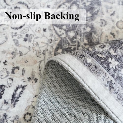 **Hallway 2x6 Washable Runner Rug - Oriental Stain Resistant | Ultra Soft Non-Slip Indoor Carpet (Grey)**
