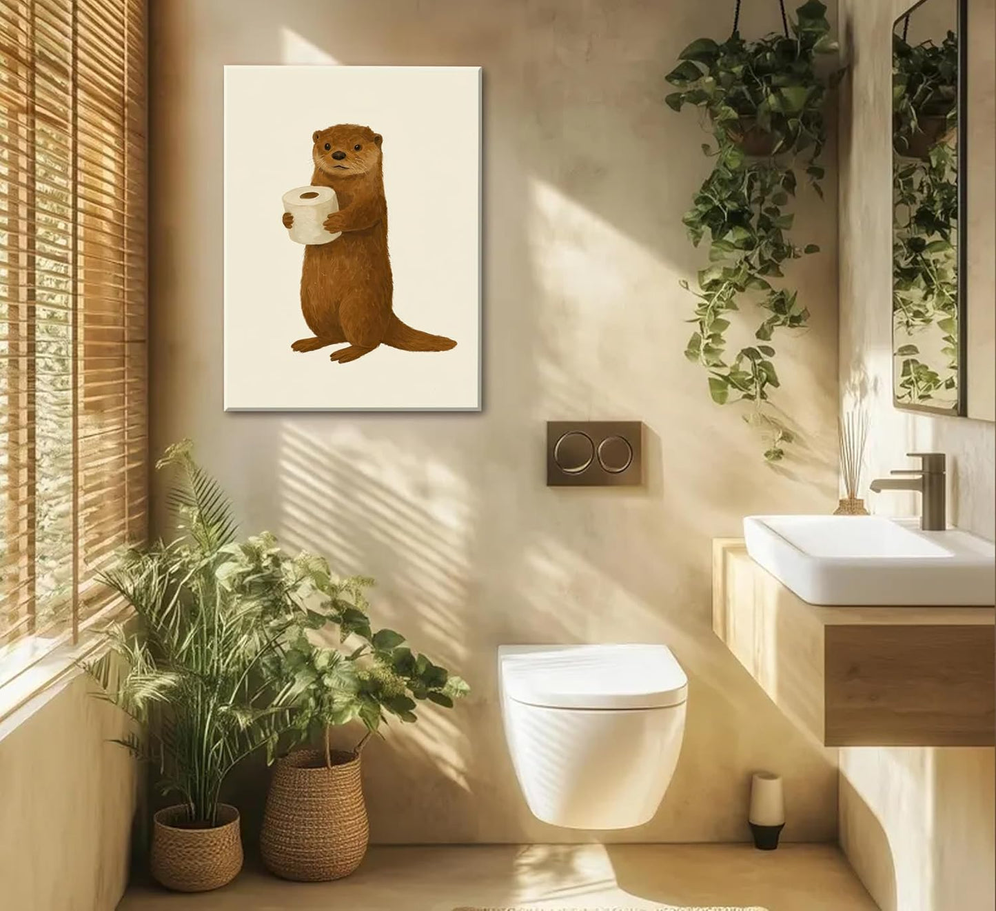 Lulsaxi Funny Otter Toilet Paper Canvas Wall Art - Cute Bathroom Decor Poster Print | Modern Humor