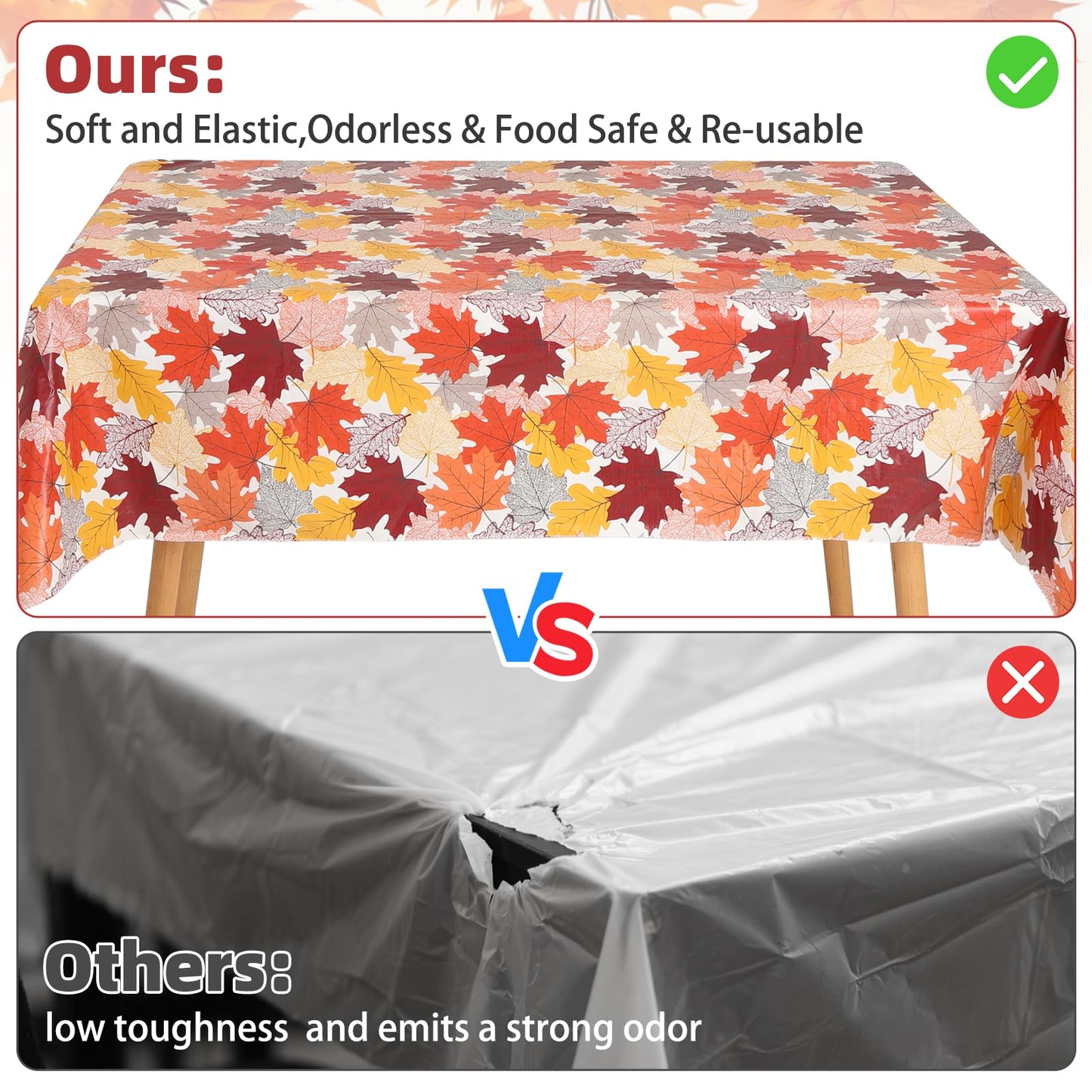NESAYVER Fall Vinyl Tablecloth with Flannel Backing for Rectangle Tables 52x70 Inches,Waterproof Wrinkle & Stain Resistant Thanksgiving Decorations Fit for Dining Parties Buffets Weddings,Maple Leaves