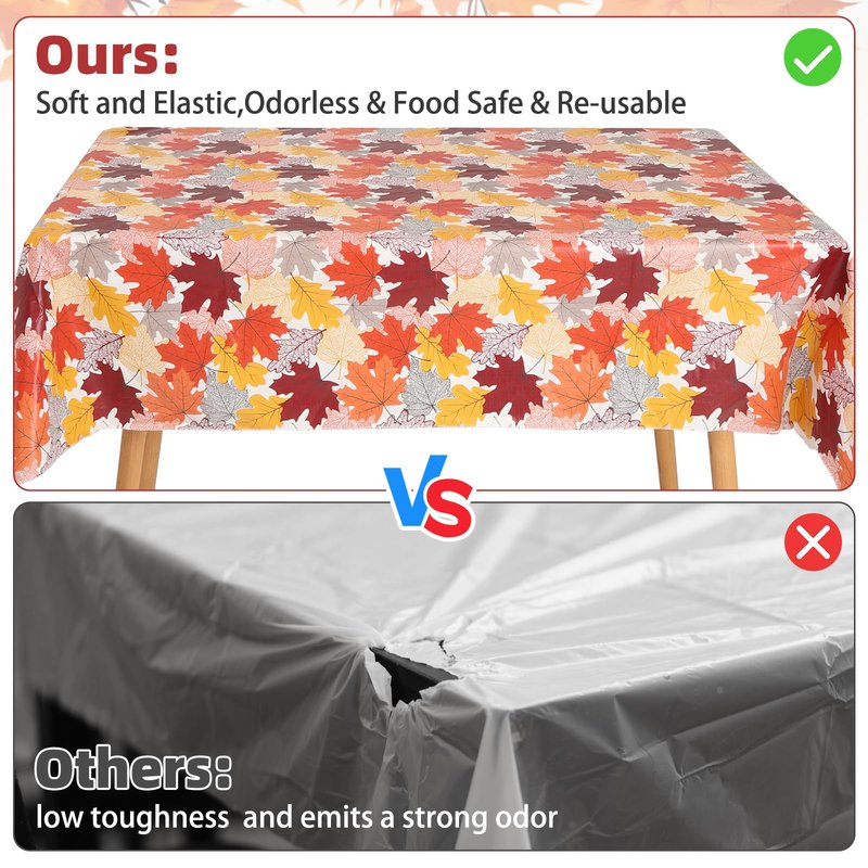 NESAYVER Fall Vinyl Tablecloth with Flannel Backing for Rectangle Tables 52x70 Inches,Waterproof Wrinkle & Stain Resistant Thanksgiving Decorations Fit for Dining Parties Buffets Weddings,Maple Leaves