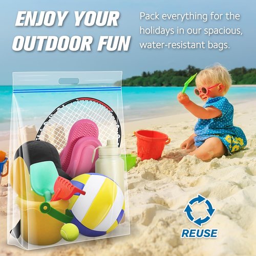 HIBAG Jumbo Storage Bags - 25 Gallon Resealable Clear Bags with Handle | Extra Large Heavy Duty, Pack of 5