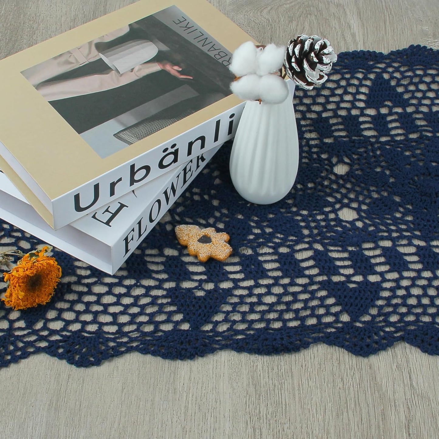 Handmade Crochet Lace Table Runner 15x51 Inch - Elegant White Décor