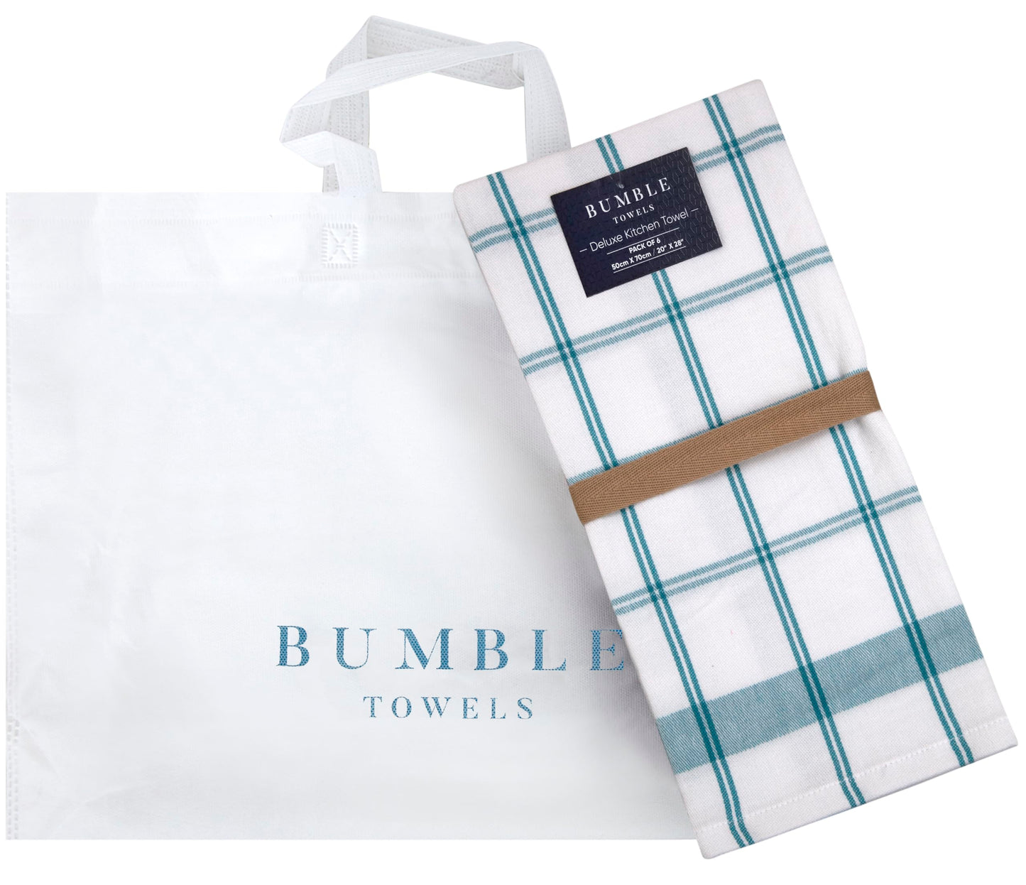 Premium Kitchen Towels (20”x 28”, 6 Pack) | Large Cotton Dish Towels | Flat & Terry Highly Absorbent Kitchen Linen Set with Hanging Loop | Teal Check