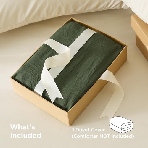 Bedsure Olive Green Duvet Cover - Soft Prewashed Cotton-Like Polyester, Queen Size 90x90 Inches with Zipper Closure