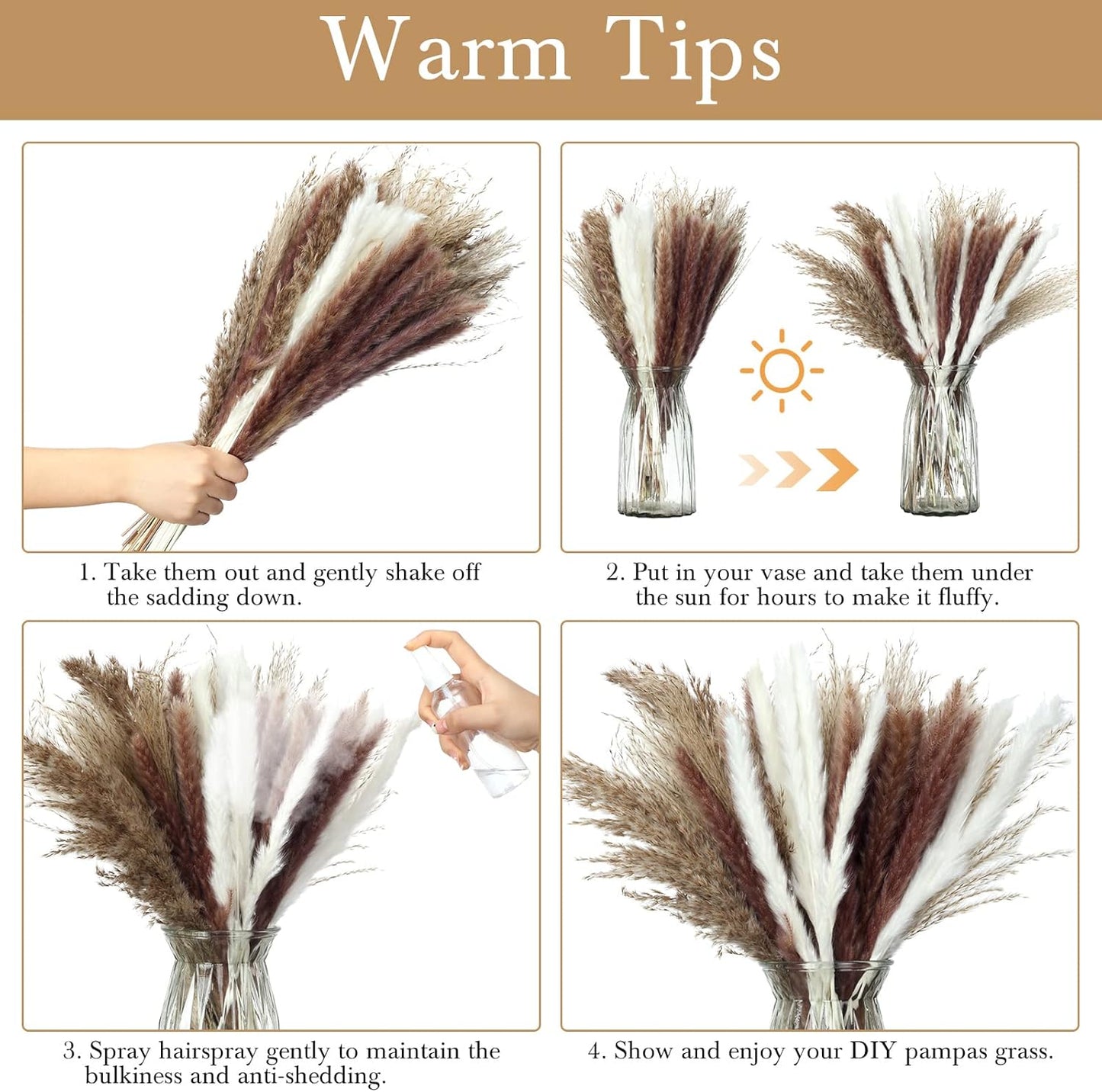 Treela 650 Pcs Dried Pampas Grass Decor Bulk 17" Dried Bunny Tail Fluffy Pompous Pampas Natural Reed Grass Bouquet Wedding Boho Dried Flowers for Home Table Party Decor(Stylish)