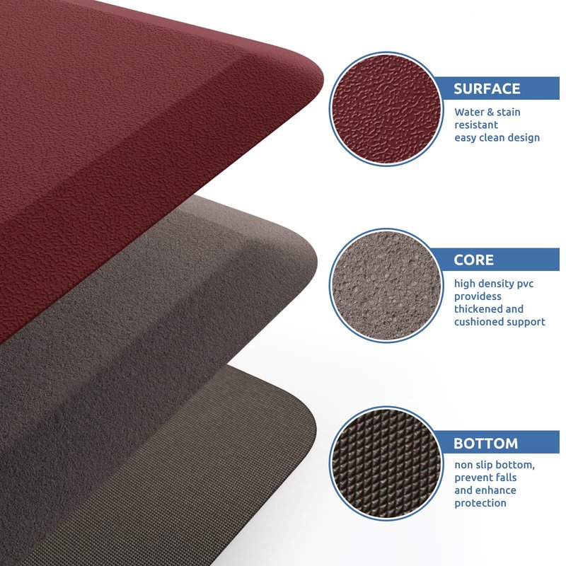 KitchenClouds Kitchen Mat Cushioned Anti Fatigue Kitchen Rug 17.3"x39" Water Resistant Non Slip Kitchen Rugs and Mats Standing Desk Mat Comfort Floor Mats for Kitchen House Sink Office (Red)