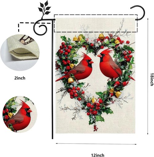 Cardinal Love Hearts Garden Flag - Double-Sided 12x18 Welcome Yard Decor for Farmhouse Patio
