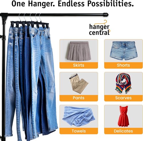 Hanger Central 12 Inch Slim Pants Hangers - Heavy Duty Non-Slip Clips for Skirts & Shorts | 12 Pack - Black
