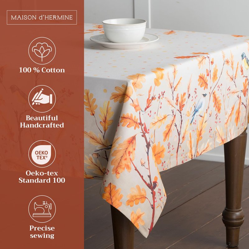 Maison d' Hermine Table Cloth Square Table 100% Cotton 60 x 60 Inches Fall Tablecloth Reusable Everyday Use for Thanksgiving Christmas Decorations Dining Farmhouse Party (Oak Leaves)