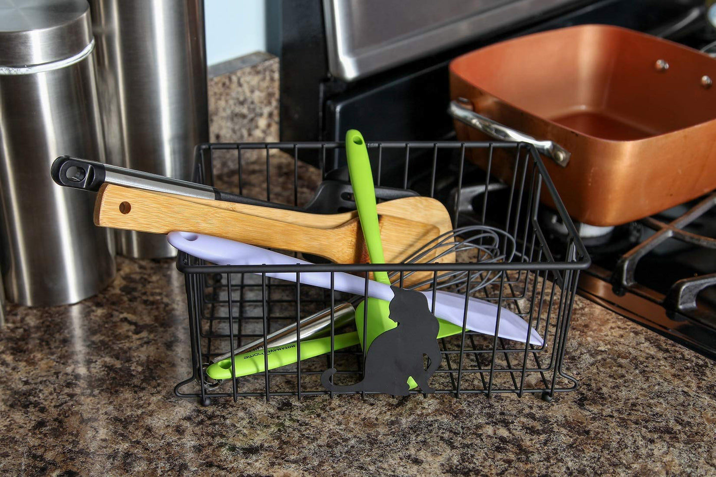 Lily's Home Cat-Themed Wire Basket, Kitchen and Desk Organizer, Cute Caddy for Cat Lovers for Kitchen, Pantry, Cabinet, Bathroom and Office (Large)