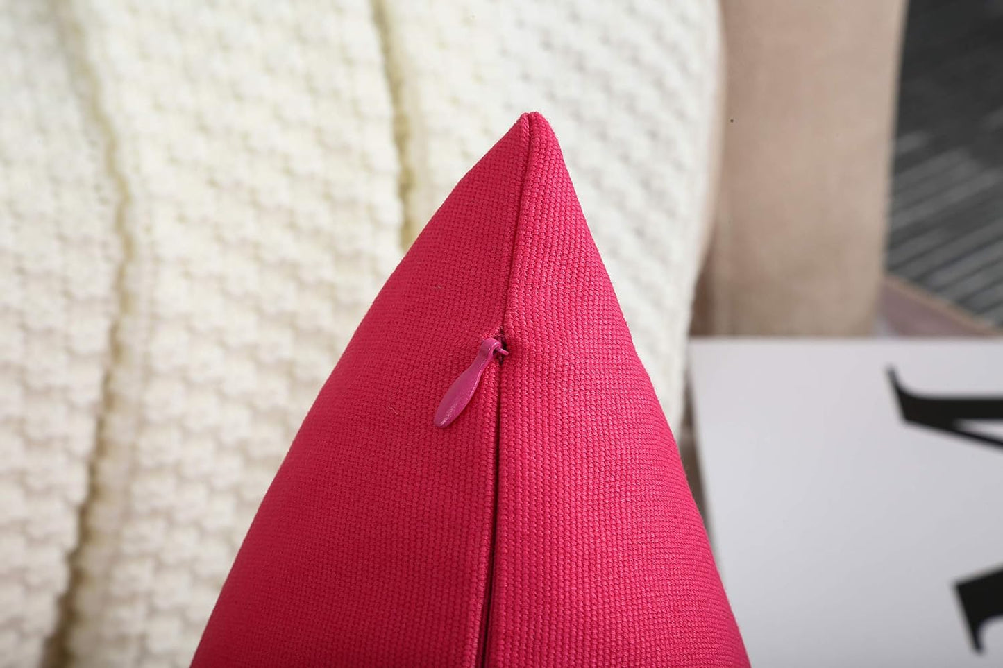 Watermelon Red 100% Cotton Canvas Throw Pillow Covers - Handmade Decorative 12"x20" Shams