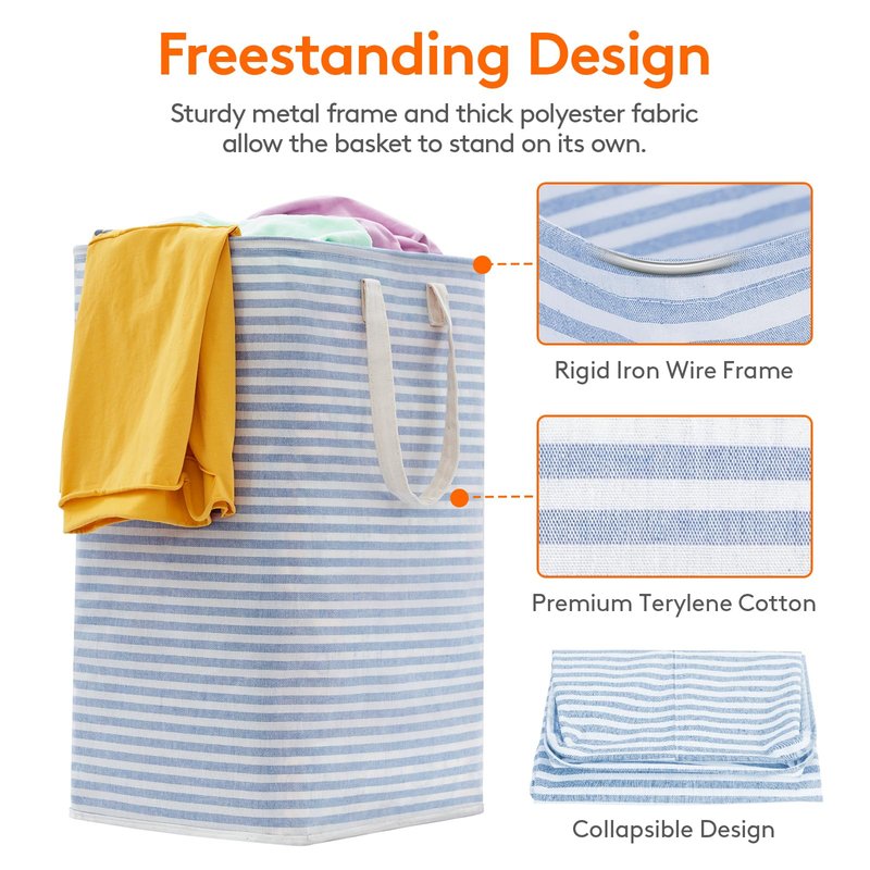 Lifewit 3 Pack Laundry Basket 80L Each, Collapsible Clothes Hamper with Reinforced Handles, Freestanding Waterproof Design for Bedroom and Laundry Room, Blue 240L Total