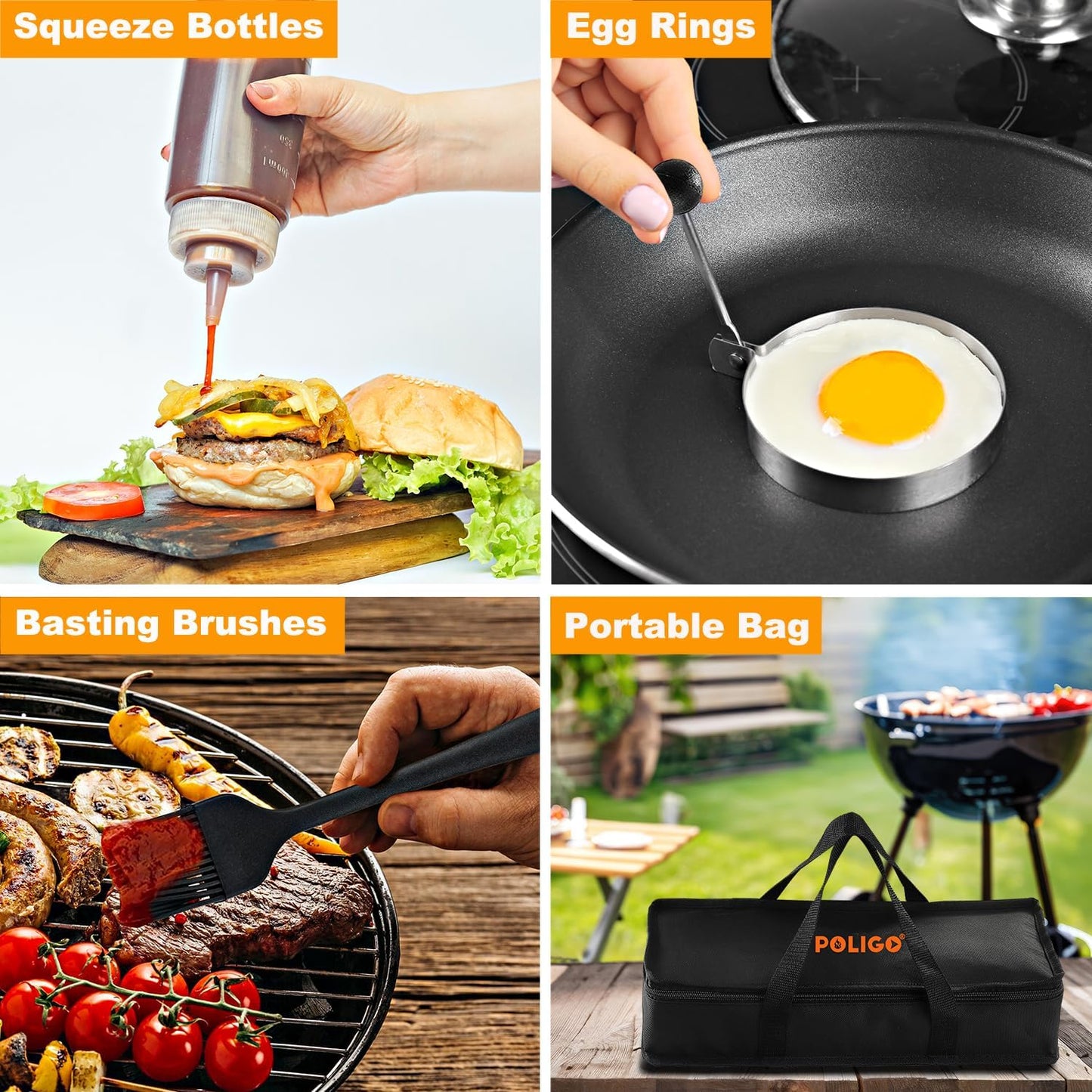 POLIGO 28PCS Griddle Accessories Kit - Premium Flat Top Grill Set for Camp Chef | Includes Spatulas, Basting Cover & Scraper