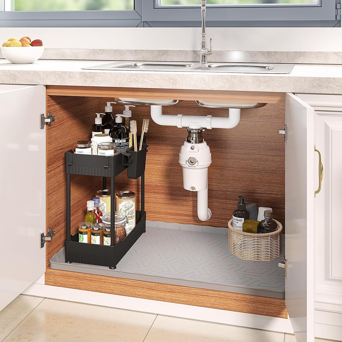 Sevenblue Under Sink Mat - Waterproof Silicone Liner & Drip Tray | 34" x 22" | Grey