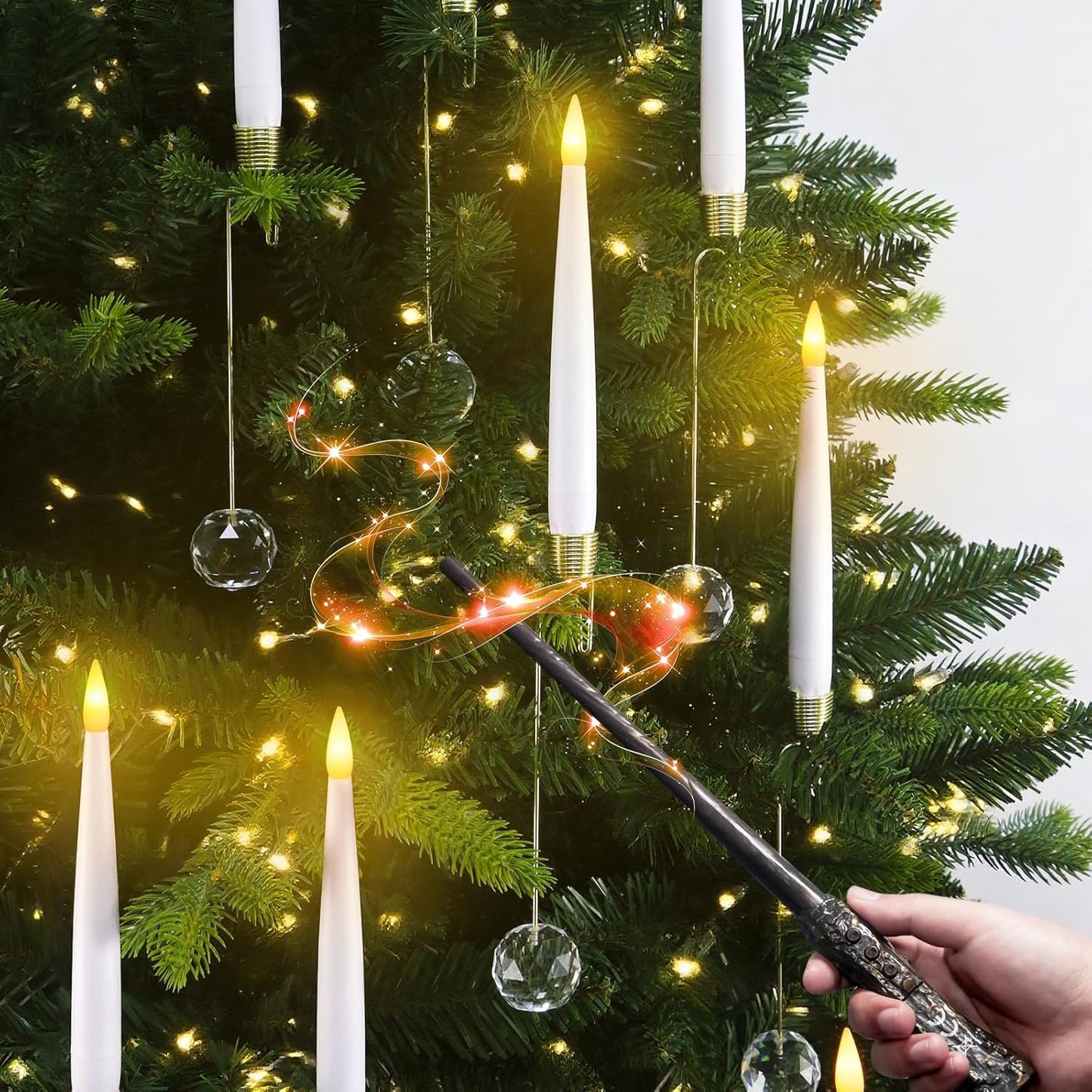 Flameless Christmas Tree Candles - 12 Pack LED Flickering Battery Operated Decor with Magic Wand & Snowflake Design
