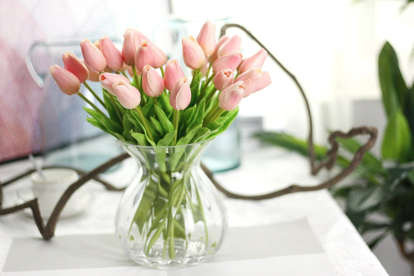 10 Eco-Friendly Light Pink Holland Tulip Artificial Flowers - Realistic Latex Decor for Christmas & Parties