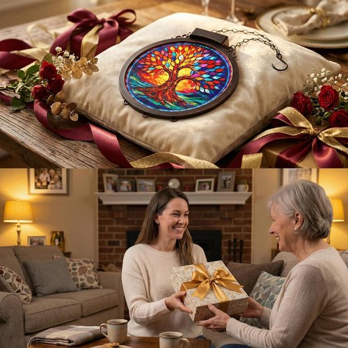 Hoikwo Solar Powered Suncatcher | Tree of Life Design | 8.6" Stained Acrylic Window Decor for Gardens & Porches