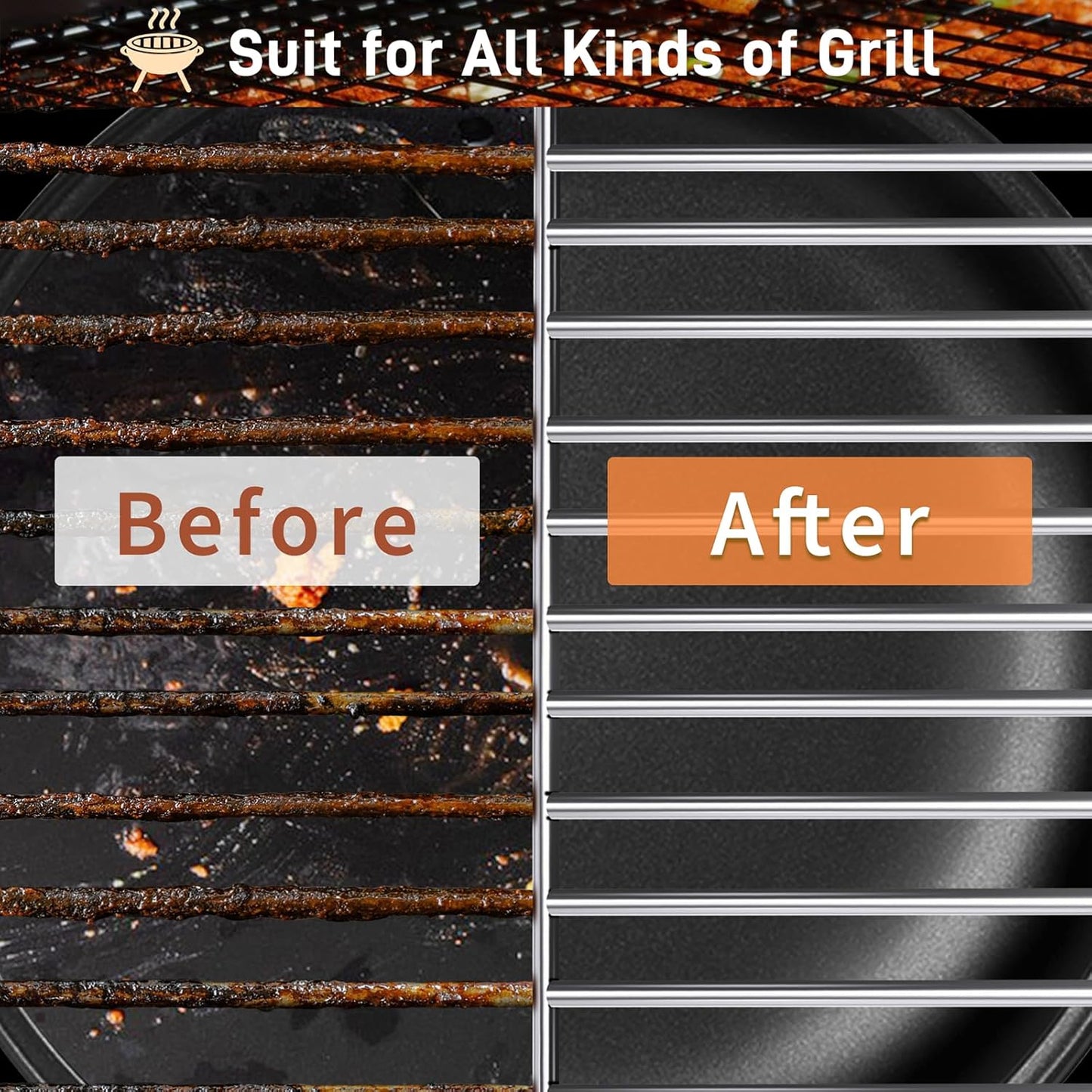 Skiennix Grill Brush and Scraper - 18" Adjustable Handle for Safe BBQ Cleaning | Extra Strong Tool for Gas & Charcoal Grates