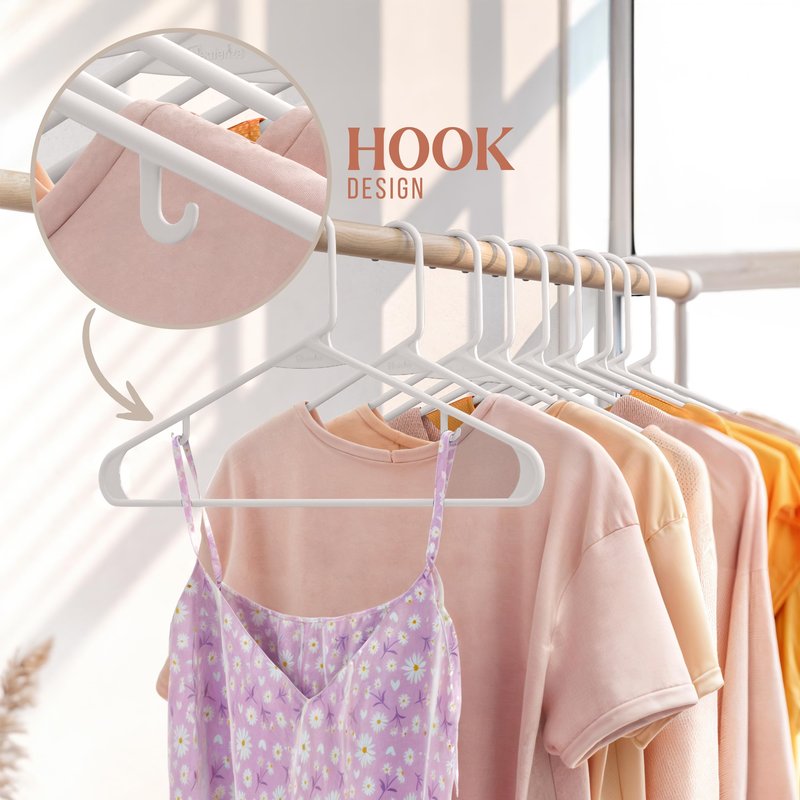 Plastic Hangers 20 Pack White - Clothes Hangers - Makes The Perfect Coat Hanger and General Space Saving Clothes Hangers for Closet - Percheros Ganchos para Colgar Ropa Hangars