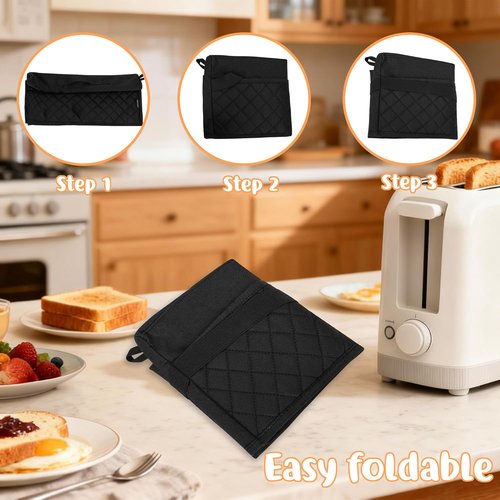 CROTIRAD Slim Toaster Dust Cover - Quilted Black with Pockets & Elastic Band for Bella 2-Slice Toaster