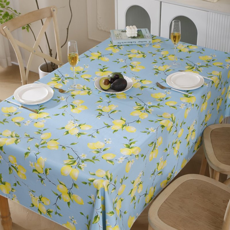 Walrus Heavy Duty Vinyl Tablecloth with Flannel Backing Waterproof Oil-Proof Plastic Table Cloth Stain-Resistant Wipeable Rectangle or Square Table Cover for Indoor and Outdoor (Lemon, 52x70 Inch)