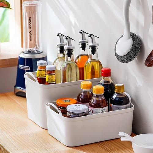 ANMINY Plastic Storage Bins - 5PCS Lidded Containers for Closet & Desktop Organization | Wheat Lids