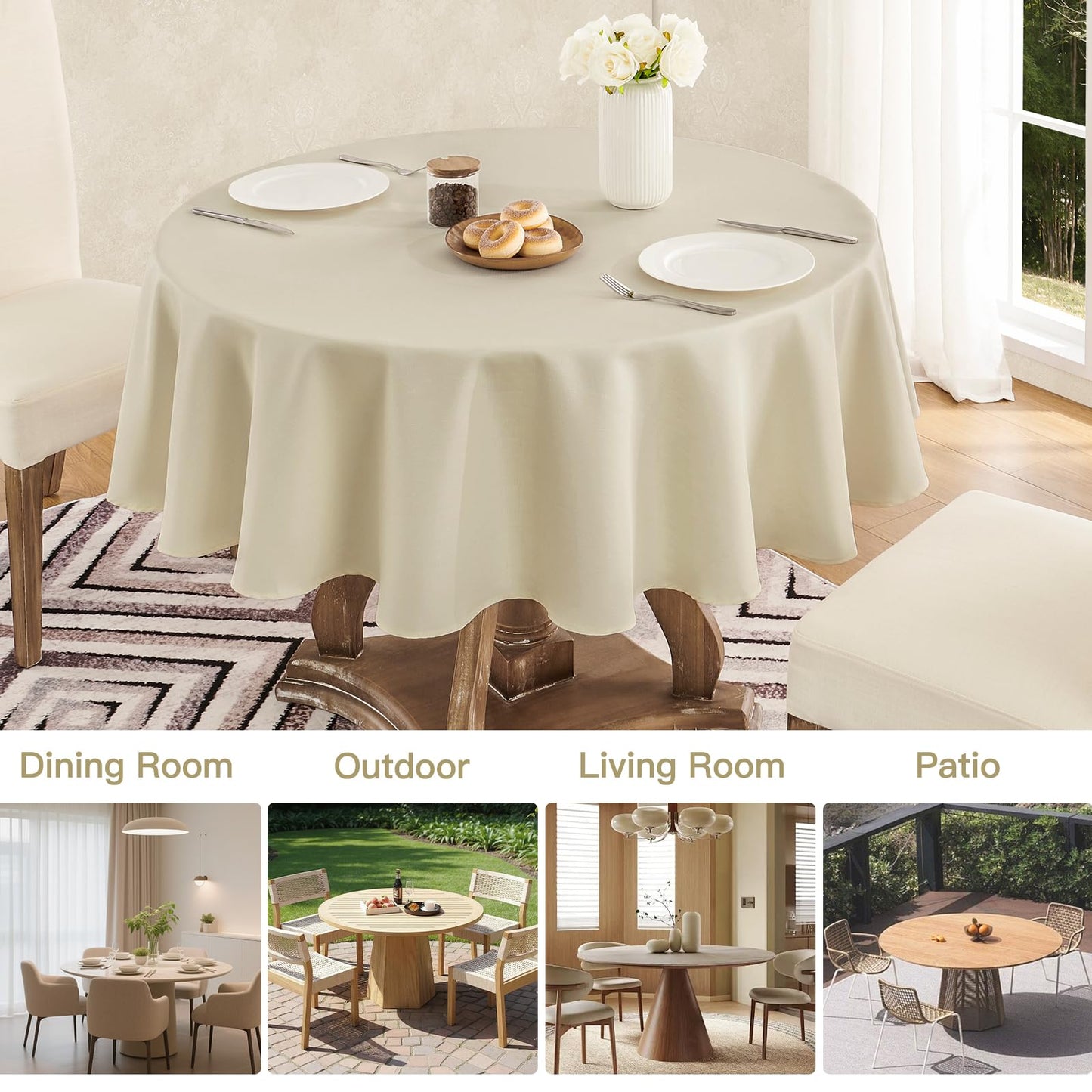 Veblandy Tablecloth Linen Textured Waterproof & Stain Resistant Table Cloth Wrinkle Free Decorative Fabric Farmhouse Table Cover for Dining/Party/Buffet/Wedding, 60 x 60 Inch, White