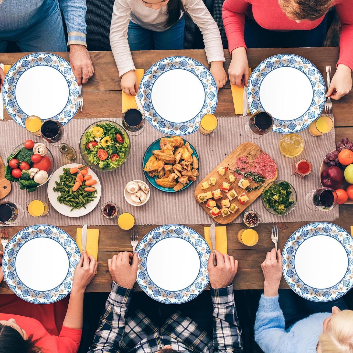 Skiennix 10-Inch Blue Floral Paper Plates - 50 Pack Heavy-Duty Disposable Tableware for Parties & Events
