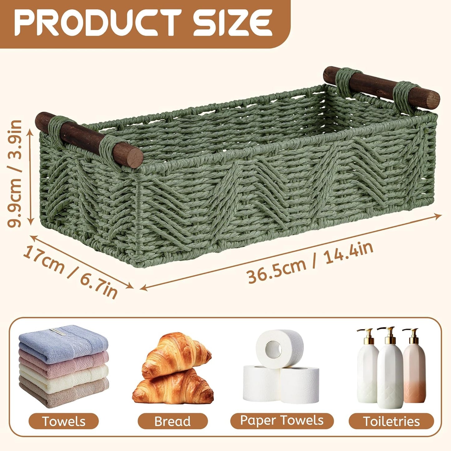 Skiennix Bathroom Baskets - Decorative Organizing Storage with Handle | Green Countertop Set