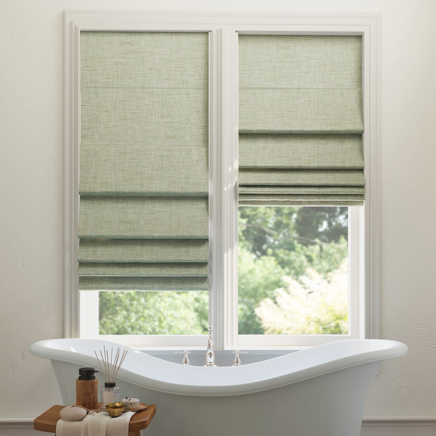 Sun Zero Seraphina Textured Total Blackout Cordless Roman Shade, 31" x 64", Sage Green