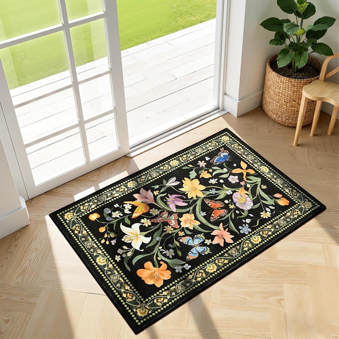 Skiennix 2x3 Small Rugs - Non-Slip Washable Area Rug with Soft Low Pile Floral Design for Entryway, Kitchen, and Bedroom