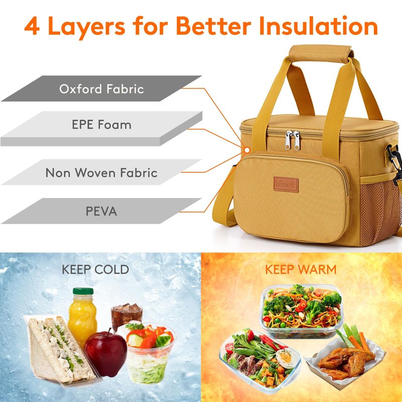 Lifewit Medium Lunch Bag, Insulated Lunch Box, Soft Cooler Cooling Tote for Adult Men Women, Brown 12-Can (9L)