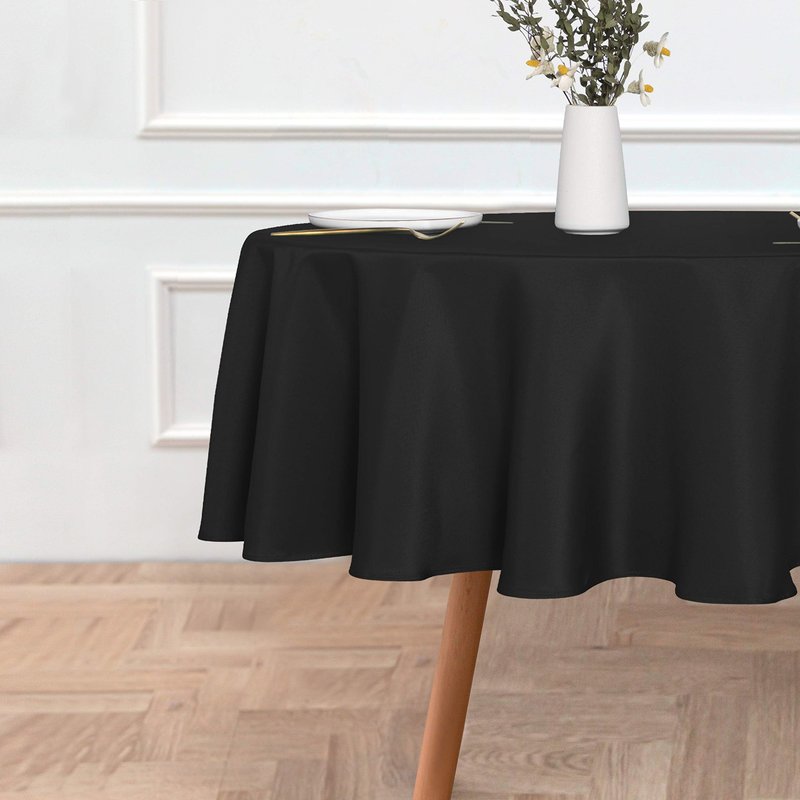 sancua Round Tablecloth - 60 Inch (Fits 20-48 Inch Tables), Water Resistant Spill Proof Washable Polyester Table Cloth Decorative Fabric Table Cover for Dining, Buffet Parties and Camping, Black