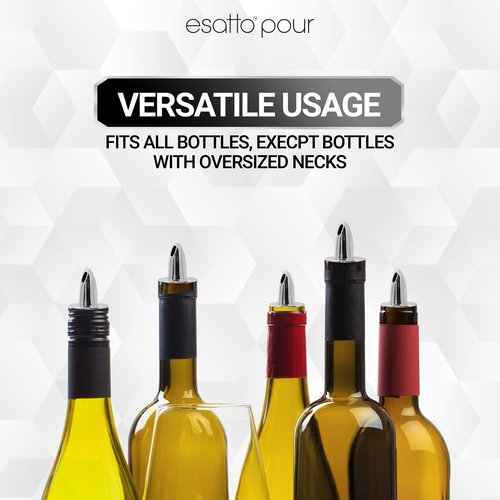 ESATTO 12 Pack Classic Chromed Bottle Pourers, Liquor Pourers for Alcohol, Olive Oil, Bartender Accessories Includes 4 Liquor Pourer Adapters for Large Neck Bottles such as Patron Don Julio Tequila