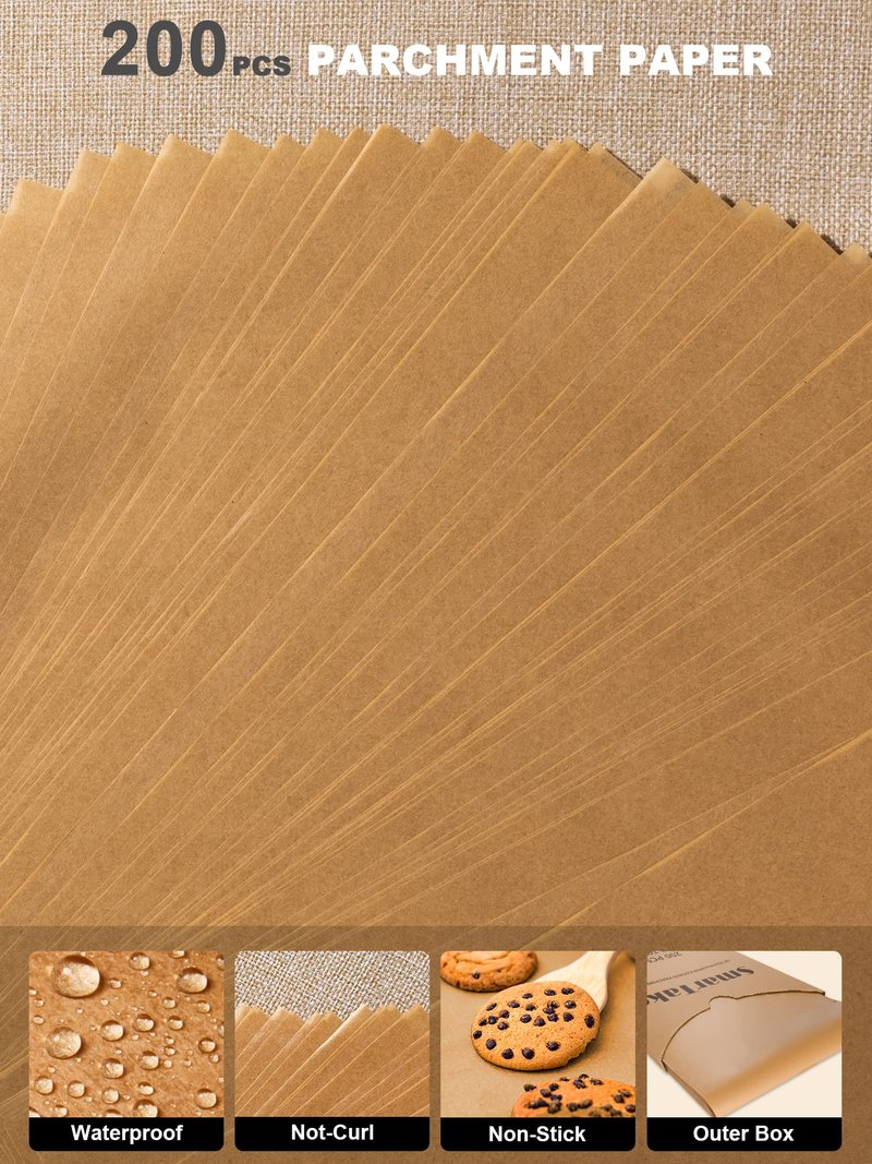 SMARTAKE 200 Pcs Parchment Paper Baking Sheets, 16x24 Inches Non-Stick Precut Baking Parchment, for Baking Grilling Air FSteaming Bread Cup Cake Cookie and More (Unbleached)