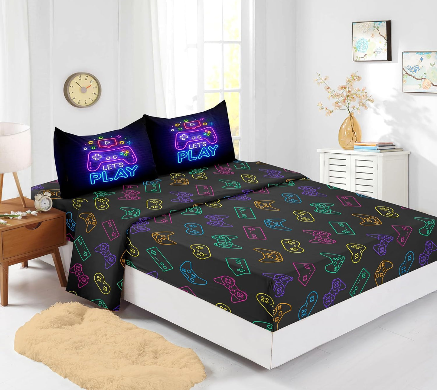 Football Comforter Sets,6 PCS Football Bedding Set,Kids Comforter Sets for Boys,Twin Black and Gold Bed Sets for Boys,Bed in A Bag with Sheets
