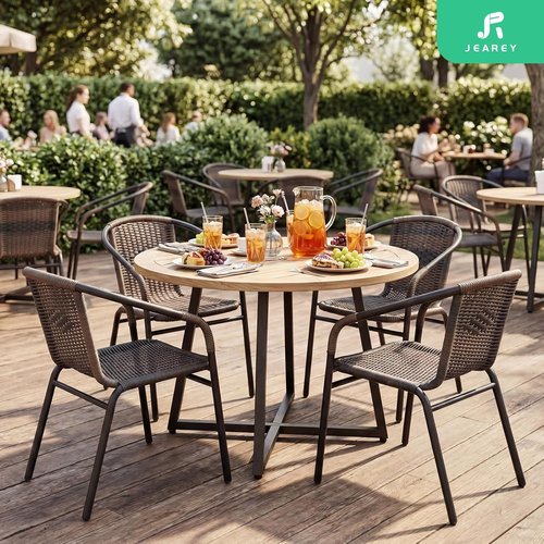 JEAREY Rattan Dining Chairs Set of 4 - All-Weather Stackable Outdoor Seating for Lawn & Garden, Brown