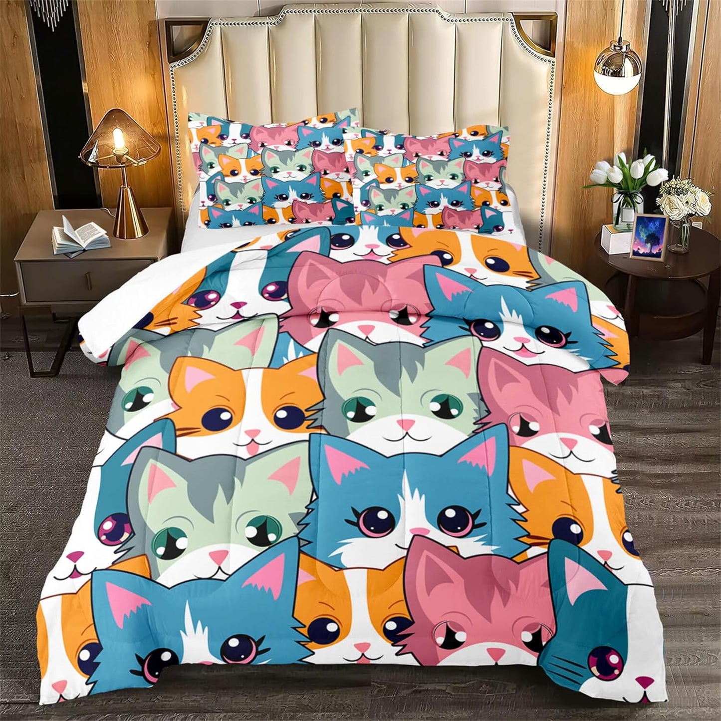 Cute Cartoon Dinosaur Bedding Set, Ultra Soft Full Size Comforter Set for Boys, Lovely Dinosaur Printed Comforter for Kids Teens, Dark Blue Microfiber Quilt for All Season 3Pcs with Pillowcases