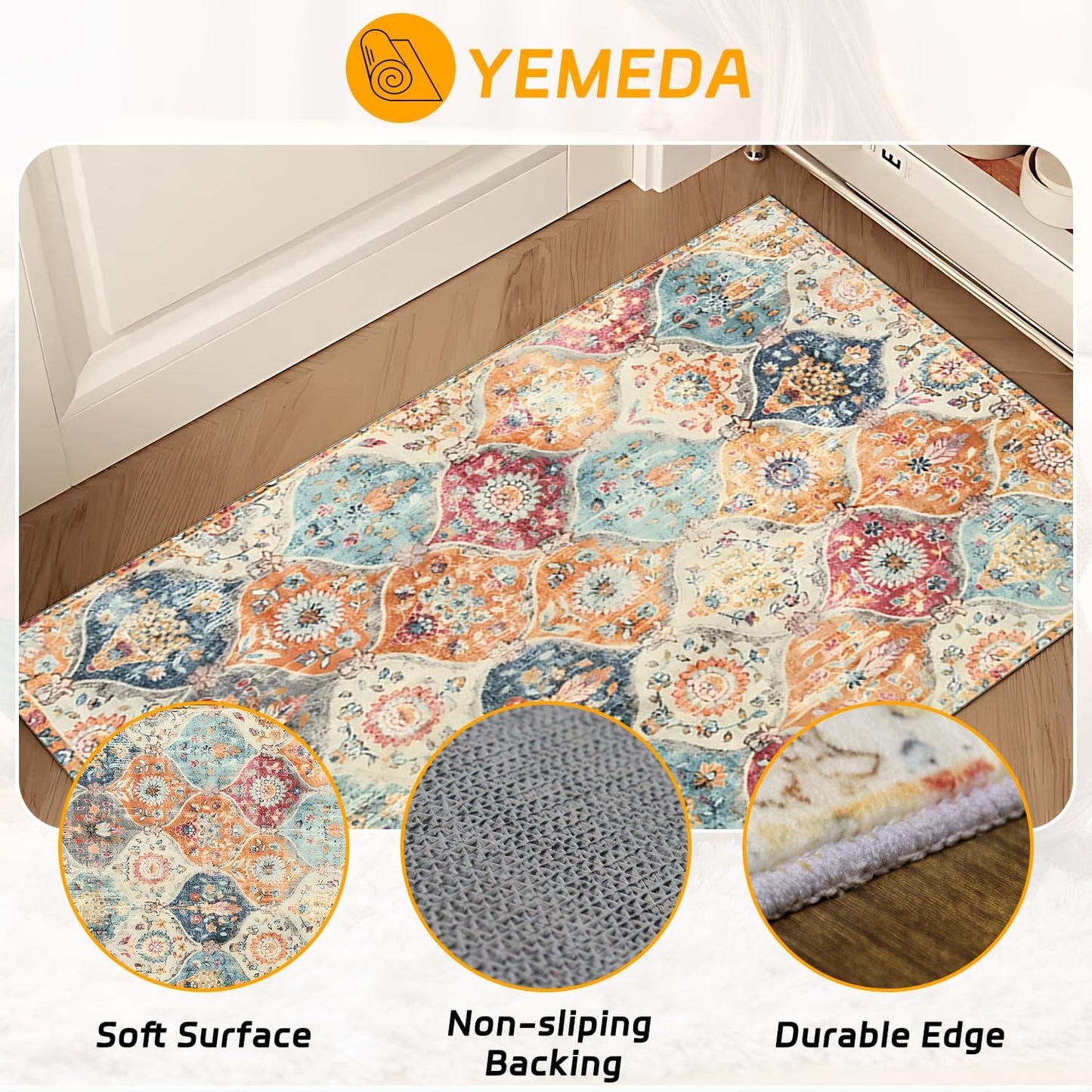 Moroccan 6'x9' Area Rugs for Living Room, Large Washable Low Pile Stain Resistant Soft Carpet, Oriental Trellis Ultra-Thin Bedroom Rug for Dining Room Office Table Apartment(Cream, 6X9FT)