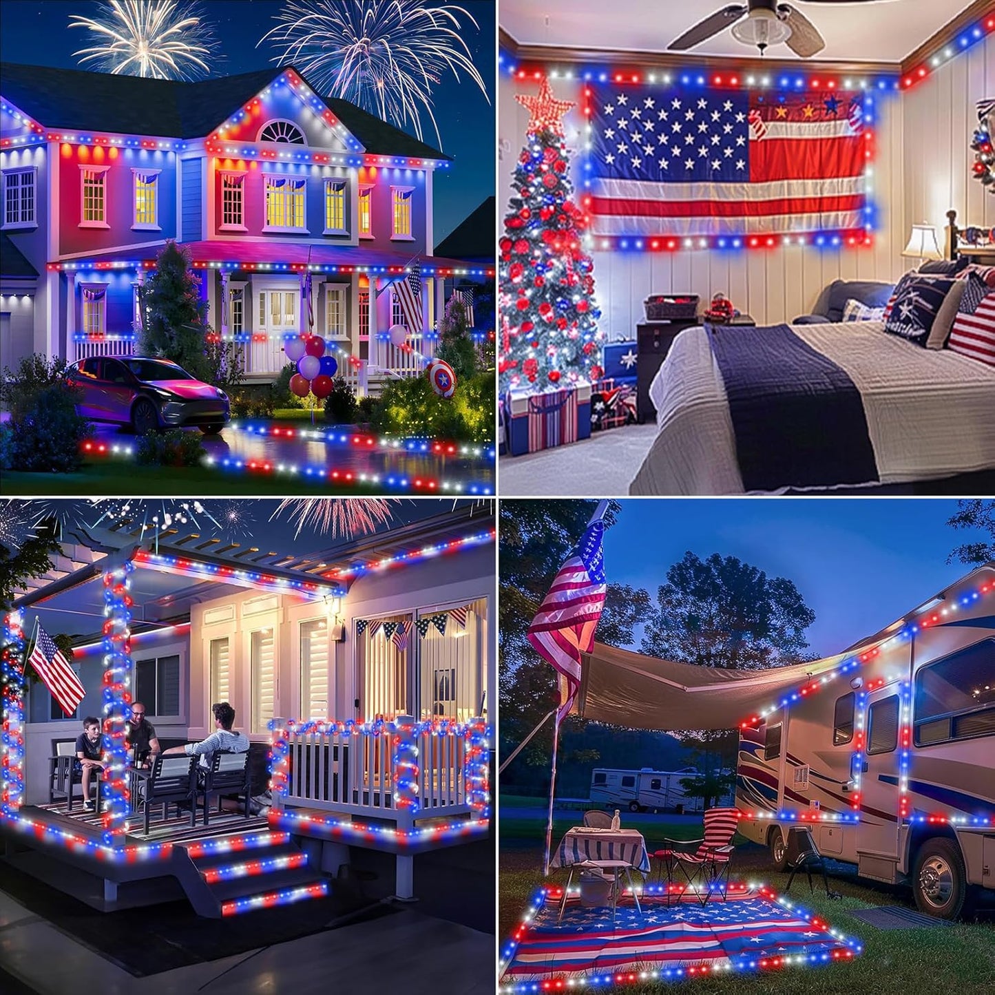 Skiennix 100ft LED Rope Lights - Waterproof, Connectable & Flexible Tube Lights | 8 Modes, Red, White & Blue