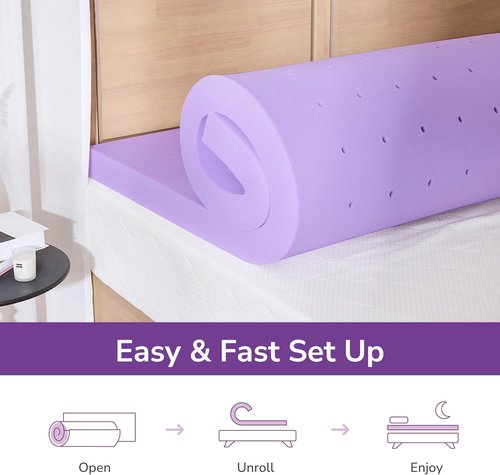 Full Lavender Infusion Memory Foam Mattress Topper - Ventilated & Pressure Relieving | CertiPUR-US Certified, Medium Firm, 54"x75"